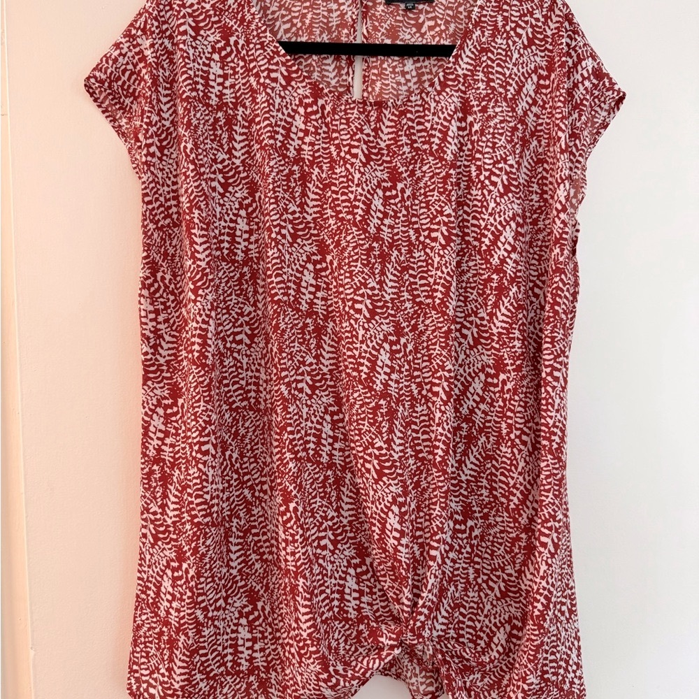 Red and White Patterned Women's Top